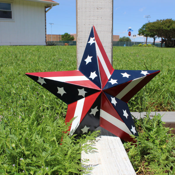 #EH11753 USA BARN STAR AMERICAN FLAG STAR RED WHITE & BLUE METAL STAR HANDMADE NEW 12",24",30"