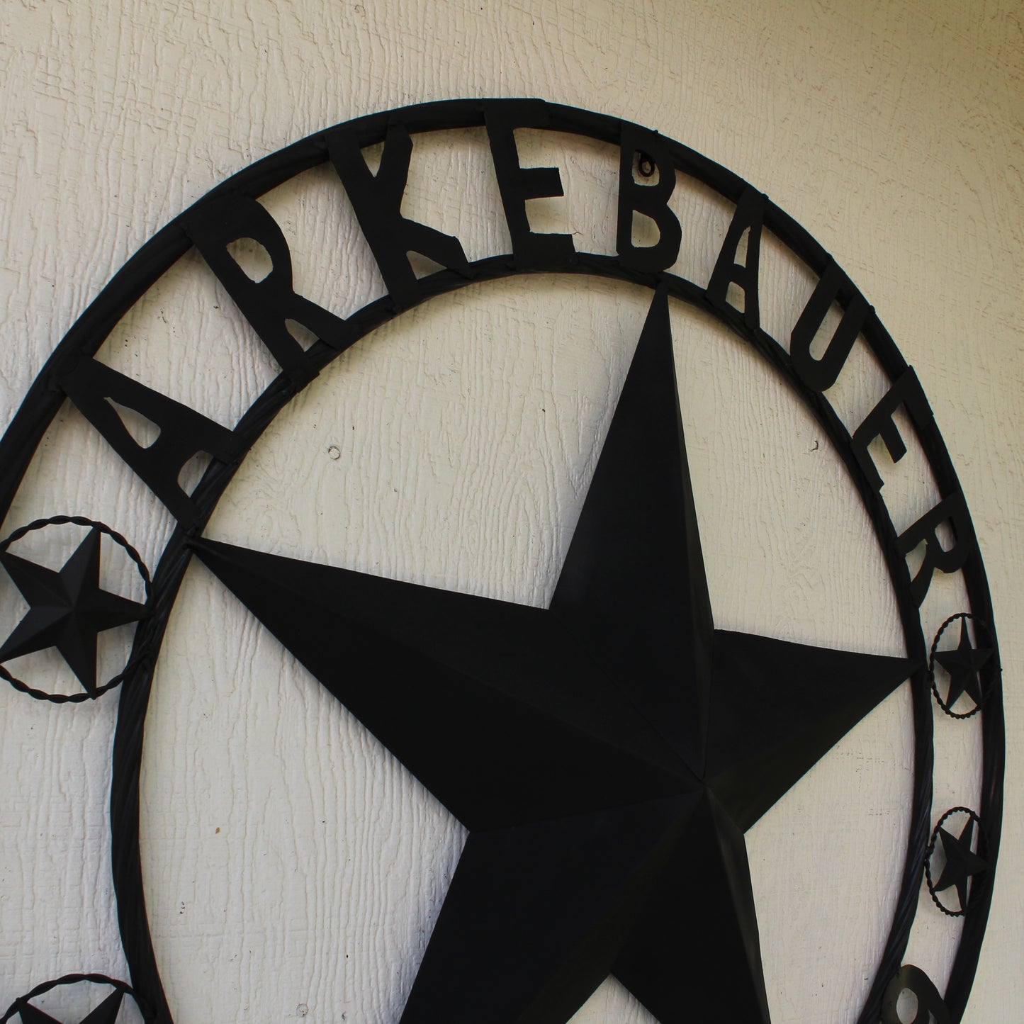 ARKEBAUER STAR STYLE YOUR CUSTOM FAMILY NAME STAR METAL BARN STAR TWISTED ROPE RING WESTERN HOME DECOR RUSTIC BLACK HANDMADE 24",32",36",40",50"
