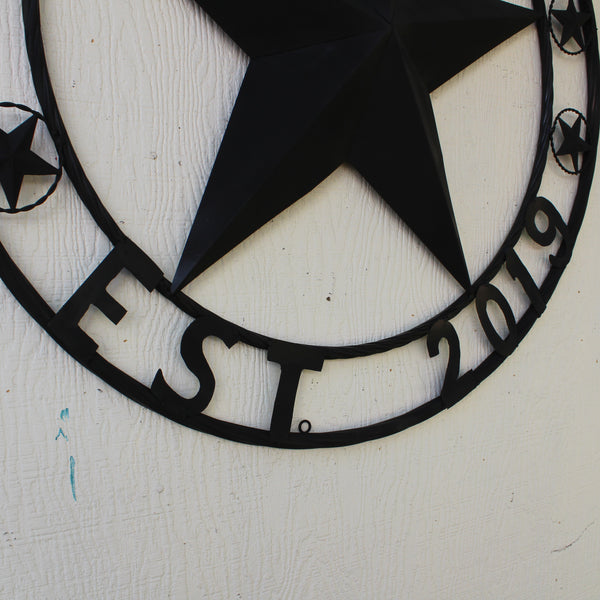 ARKEBAUER STAR STYLE YOUR CUSTOM FAMILY NAME STAR METAL BARN STAR TWISTED ROPE RING WESTERN HOME DECOR RUSTIC BLACK HANDMADE 24",32",36",40",50"