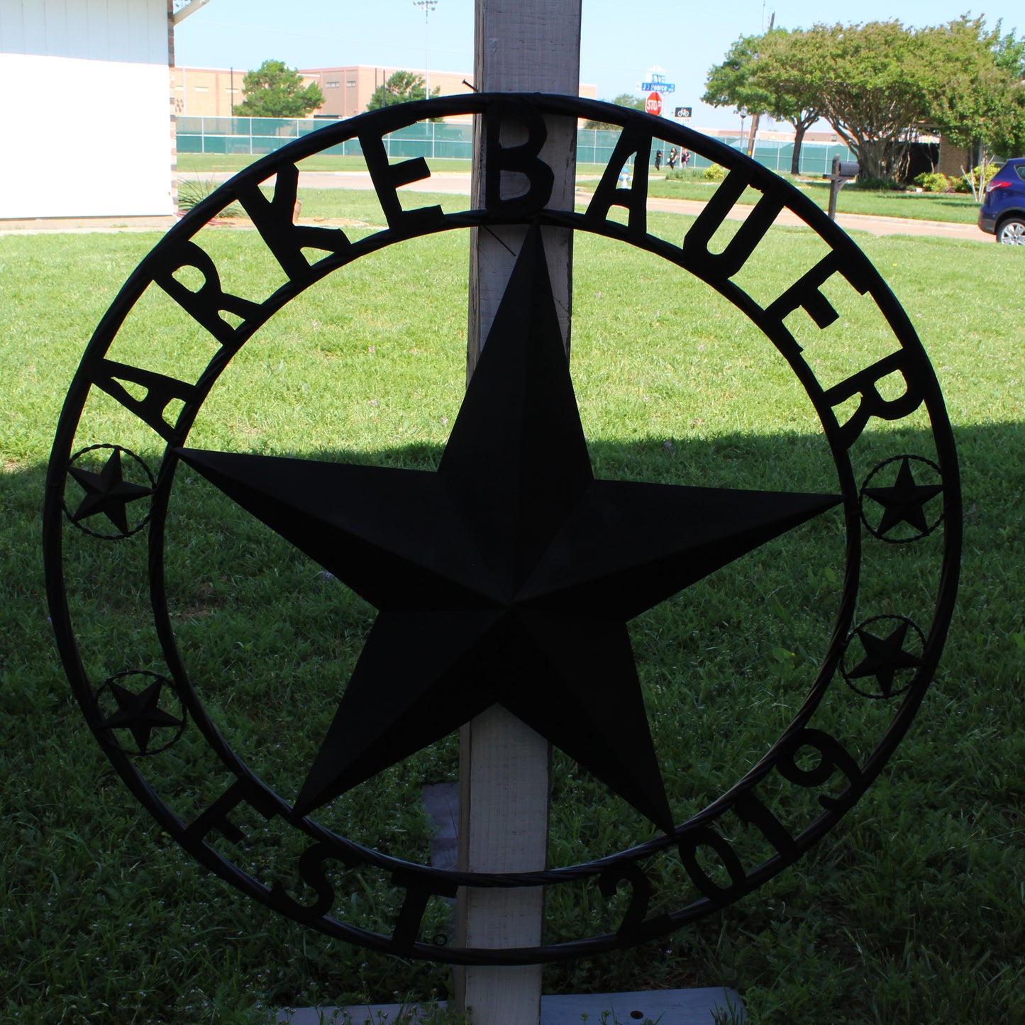 ARKEBAUER STAR STYLE YOUR CUSTOM FAMILY NAME STAR METAL BARN STAR TWISTED ROPE RING WESTERN HOME DECOR RUSTIC BLACK HANDMADE 24",32",36",40",50"