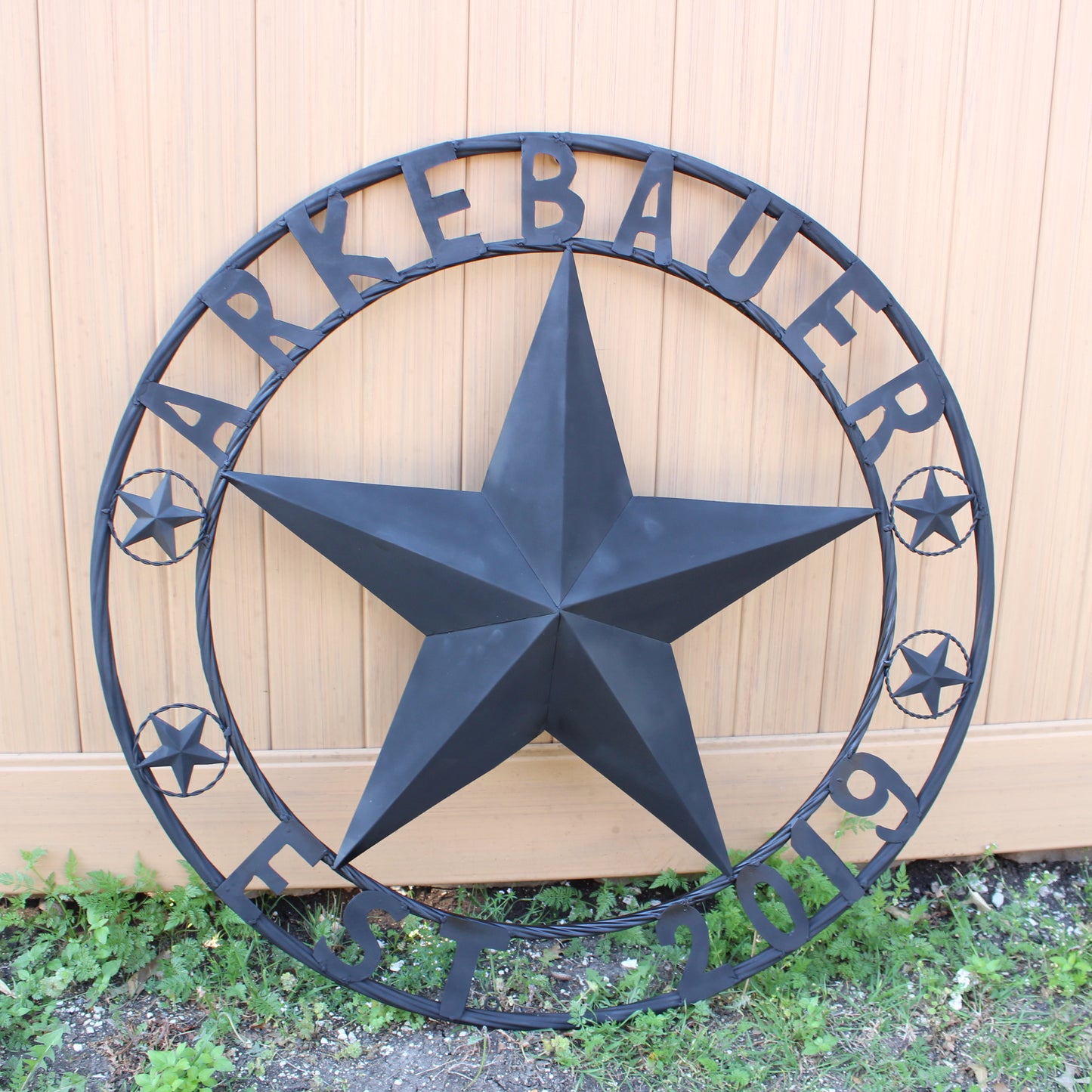 ARKEBAUER STAR STYLE YOUR CUSTOM FAMILY NAME STAR METAL BARN STAR TWISTED ROPE RING WESTERN HOME DECOR RUSTIC BLACK HANDMADE 24",32",36",40",50"