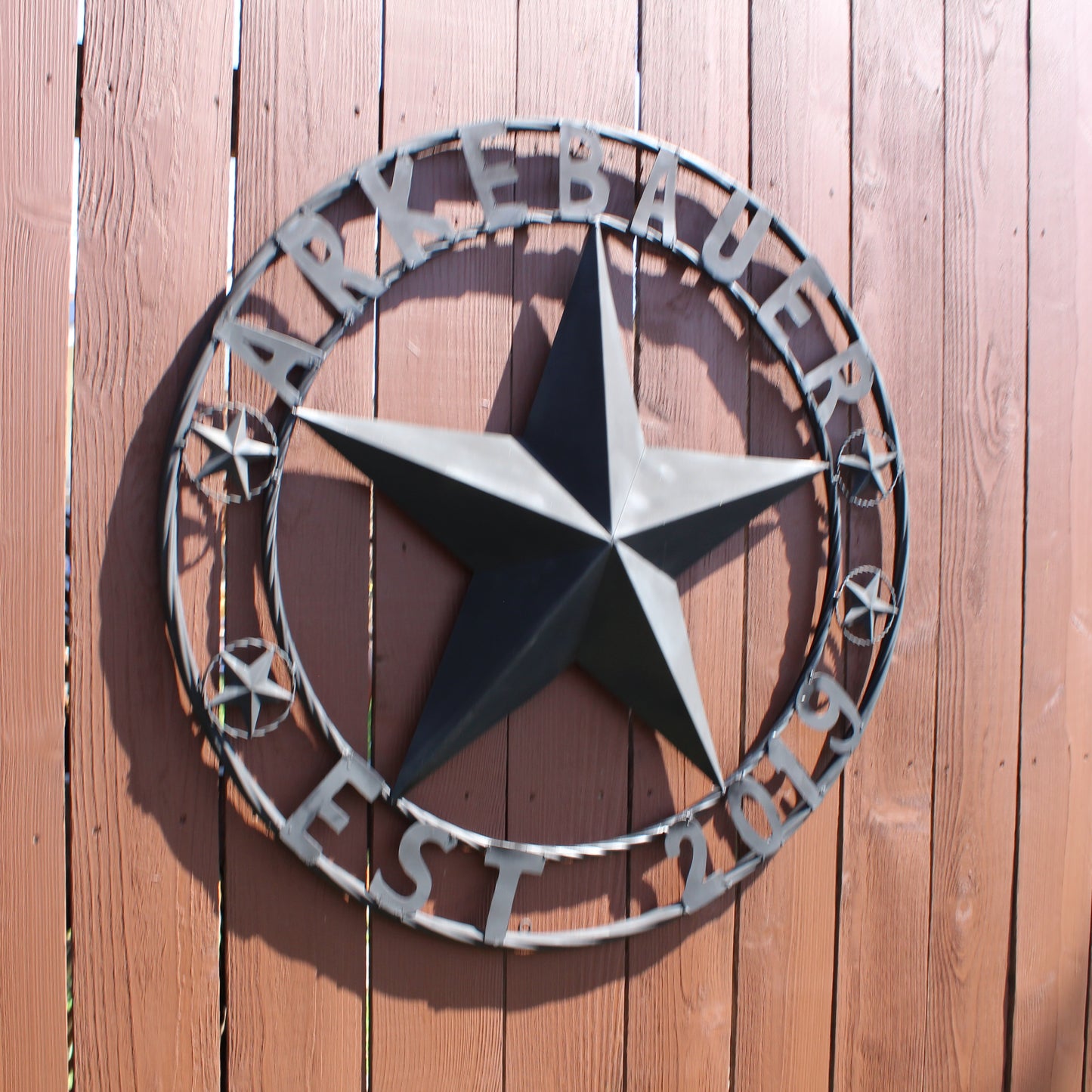 ARKEBAUER STAR STYLE YOUR CUSTOM FAMILY NAME STAR METAL BARN STAR TWISTED ROPE RING WESTERN HOME DECOR RUSTIC BLACK HANDMADE 24",32",36",40",50"