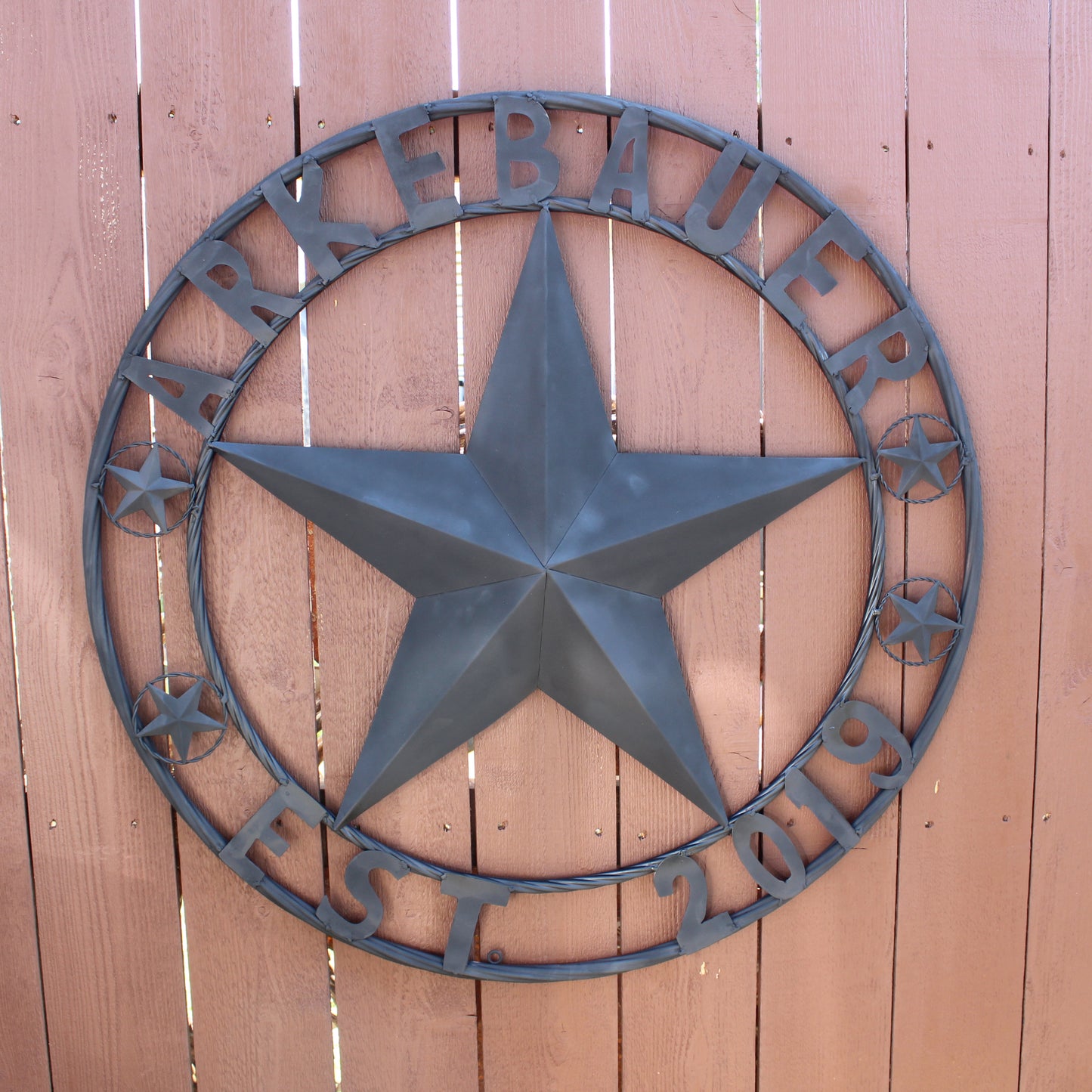 ARKEBAUER STAR STYLE YOUR CUSTOM FAMILY NAME STAR METAL BARN STAR TWISTED ROPE RING WESTERN HOME DECOR RUSTIC BLACK HANDMADE 24",32",36",40",50"