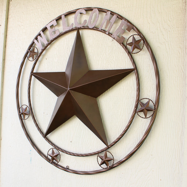 WELCOME BARN STAR METAL LONE STAR TWISTED ROPE RING WESTERN HOME DECOR HANDMADE #EH12842