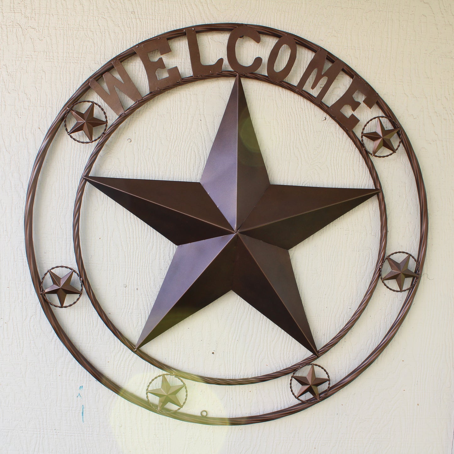 WELCOME BARN STAR METAL LONE STAR TWISTED ROPE RING WESTERN HOME DECOR HANDMADE #EH12842