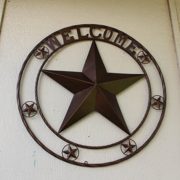 WELCOME BARN STAR METAL LONE STAR TWISTED ROPE RING WESTERN HOME DECOR HANDMADE #EH12842