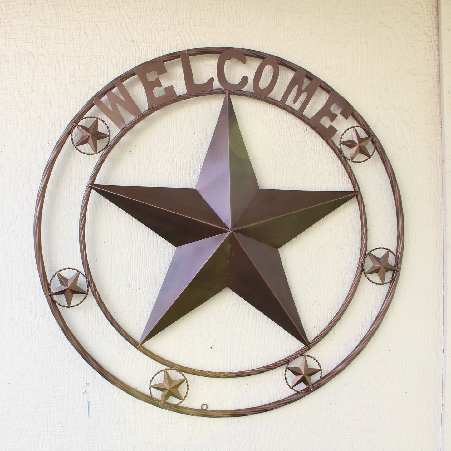 WELCOME BARN STAR METAL LONE STAR TWISTED ROPE RING WESTERN HOME DECOR HANDMADE #EH12842