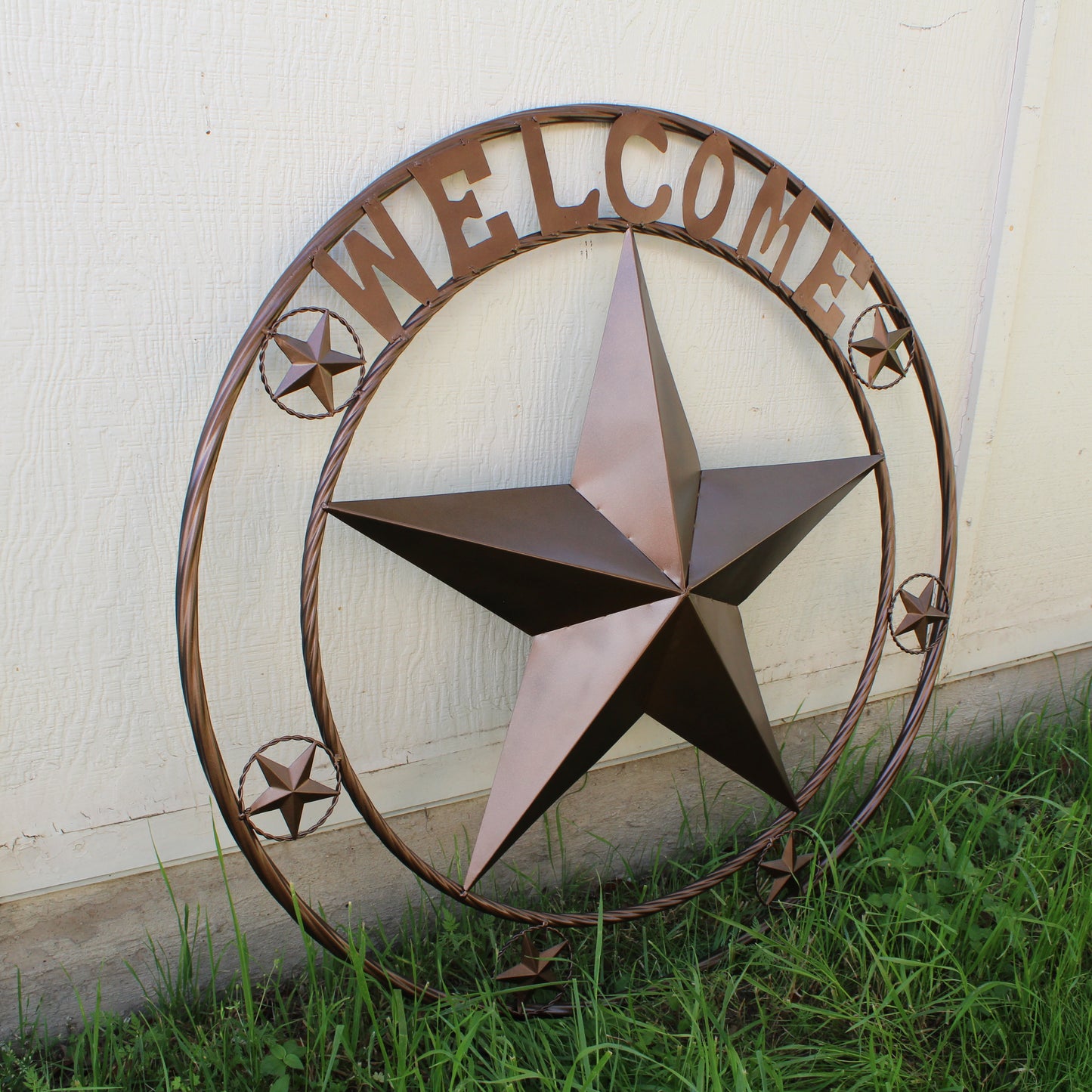 WELCOME BARN STAR METAL LONE STAR TWISTED ROPE RING WESTERN HOME DECOR HANDMADE #EH12842
