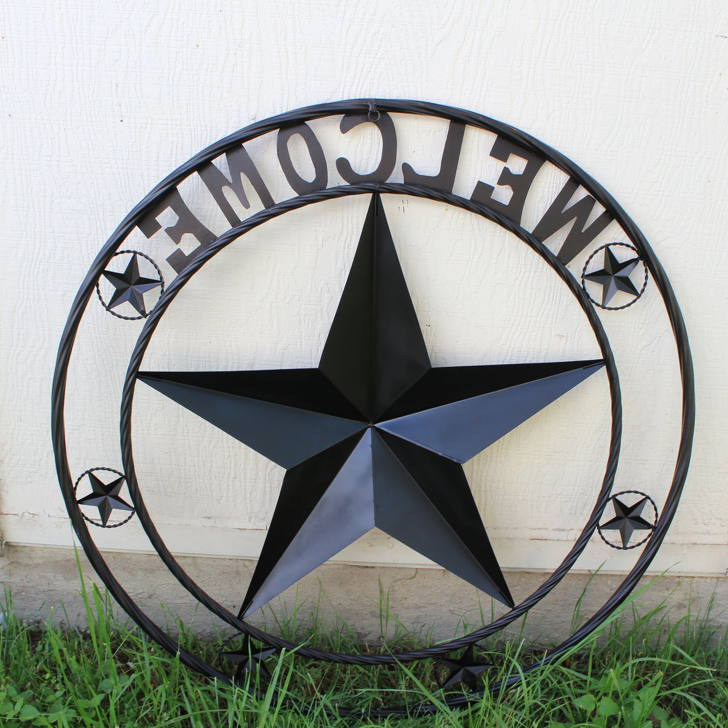 WELCOME BARN STAR METAL LONE STAR TWISTED ROPE RING WESTERN HOME DECOR HANDMADE #EH12842