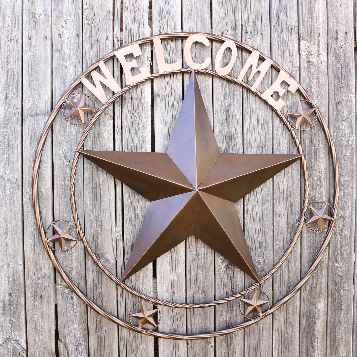 WELCOME BARN STAR METAL LONE STAR TWISTED ROPE RING WESTERN HOME DECOR HANDMADE #EH12842