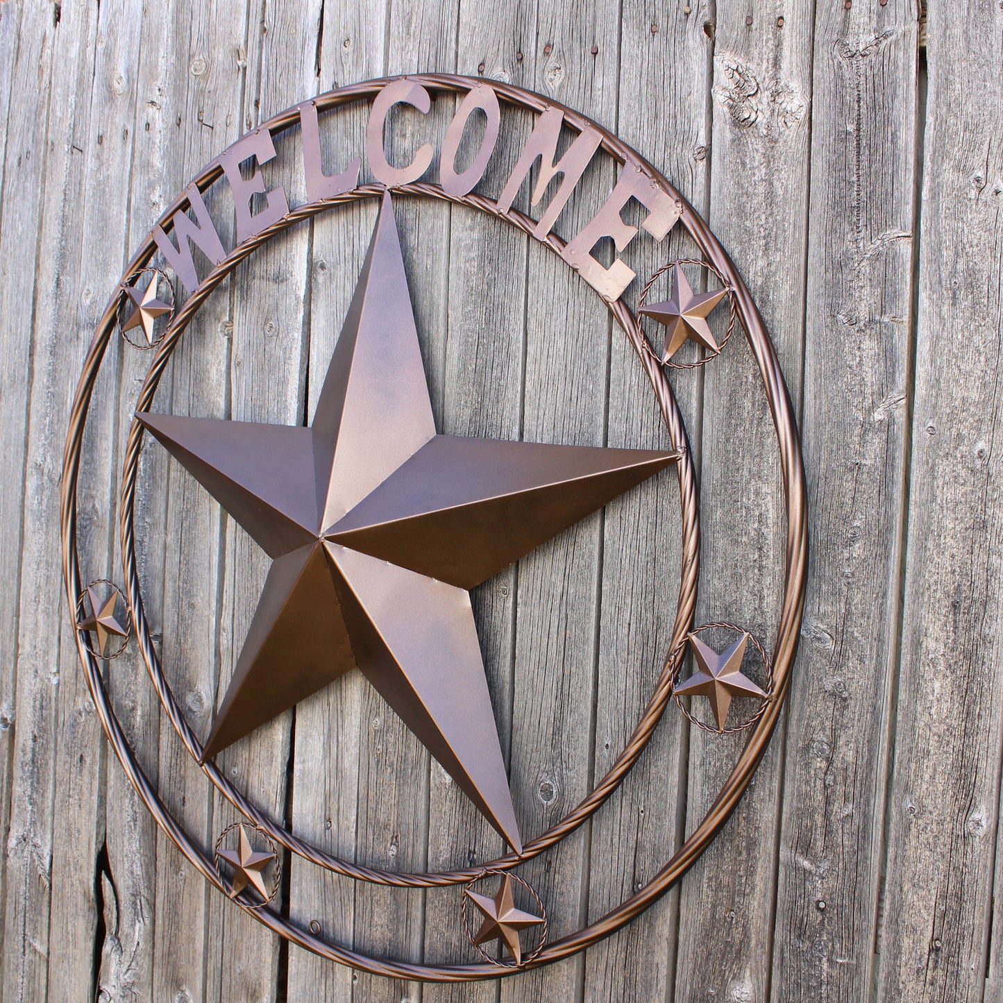 WELCOME BARN STAR METAL LONE STAR TWISTED ROPE RING WESTERN HOME DECOR HANDMADE #EH12842