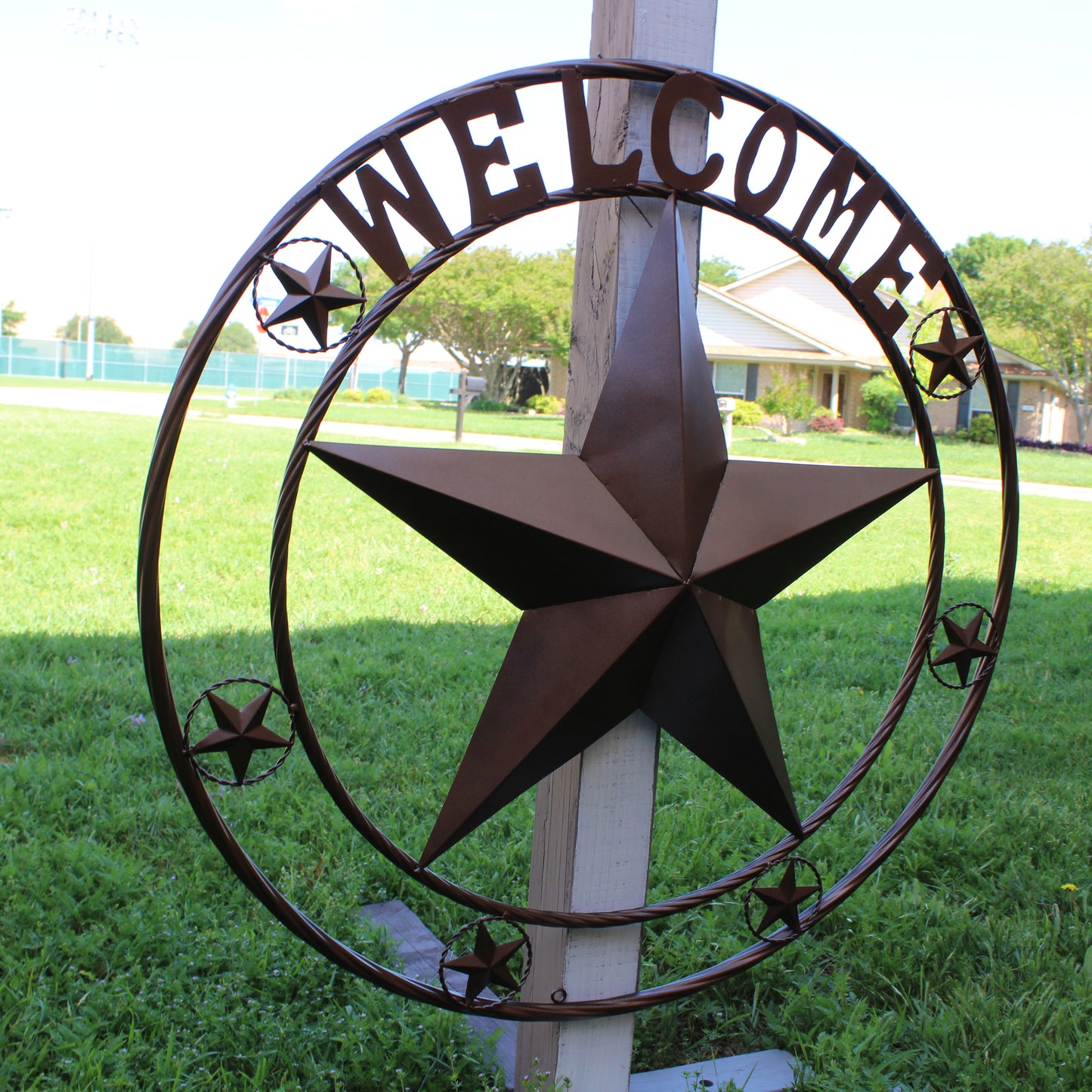 WELCOME BARN STAR METAL LONE STAR TWISTED ROPE RING WESTERN HOME DECOR HANDMADE #EH12842