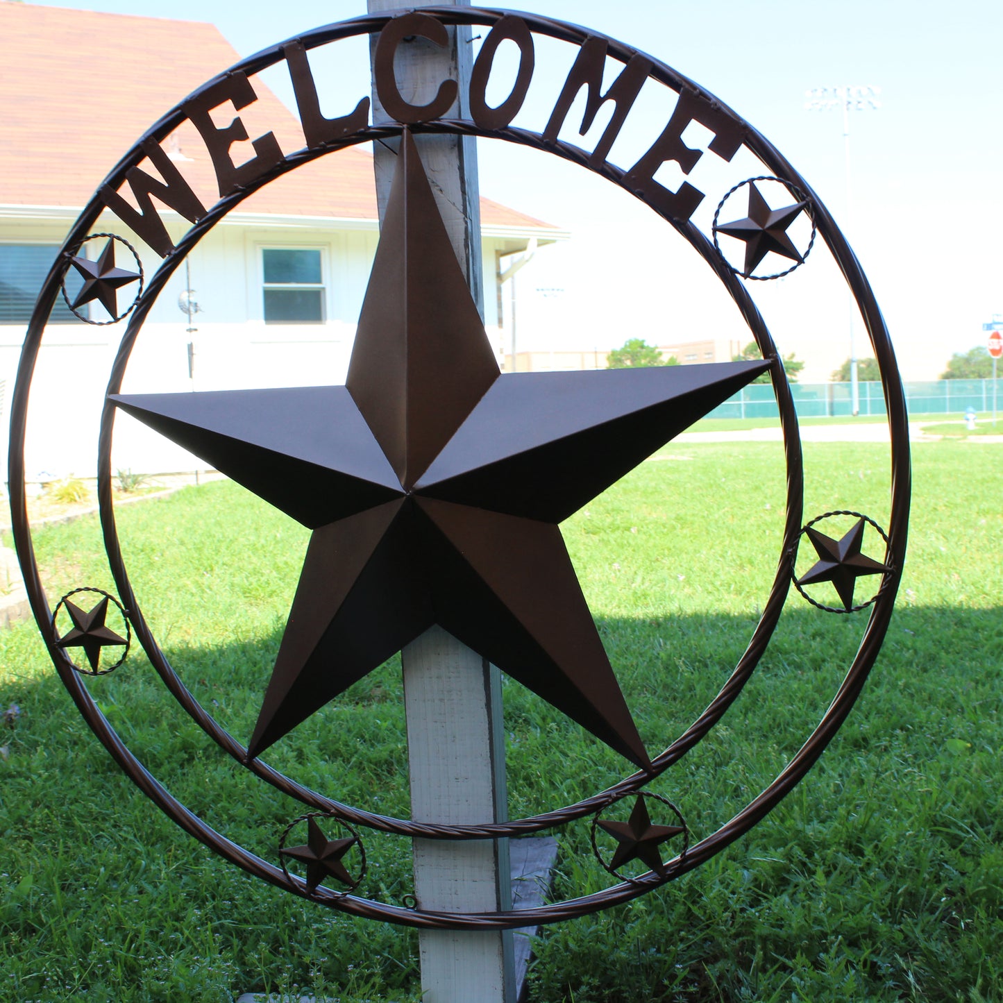 WELCOME BARN STAR METAL LONE STAR TWISTED ROPE RING WESTERN HOME DECOR HANDMADE #EH12842