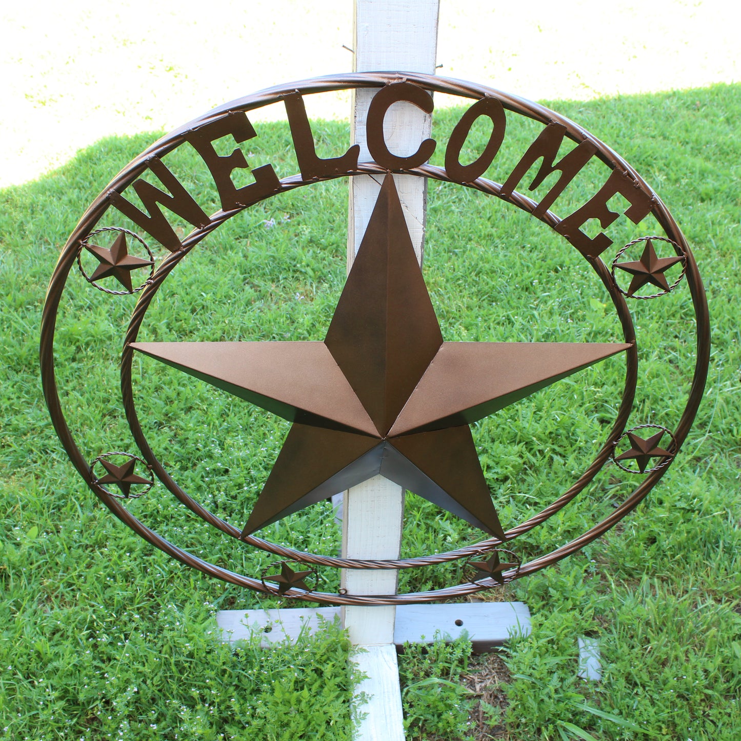 WELCOME BARN STAR METAL LONE STAR TWISTED ROPE RING WESTERN HOME DECOR HANDMADE #EH12842