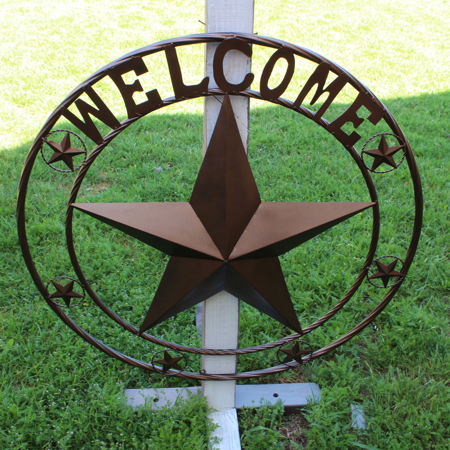 WELCOME BARN STAR METAL LONE STAR TWISTED ROPE RING WESTERN HOME DECOR HANDMADE #EH12842