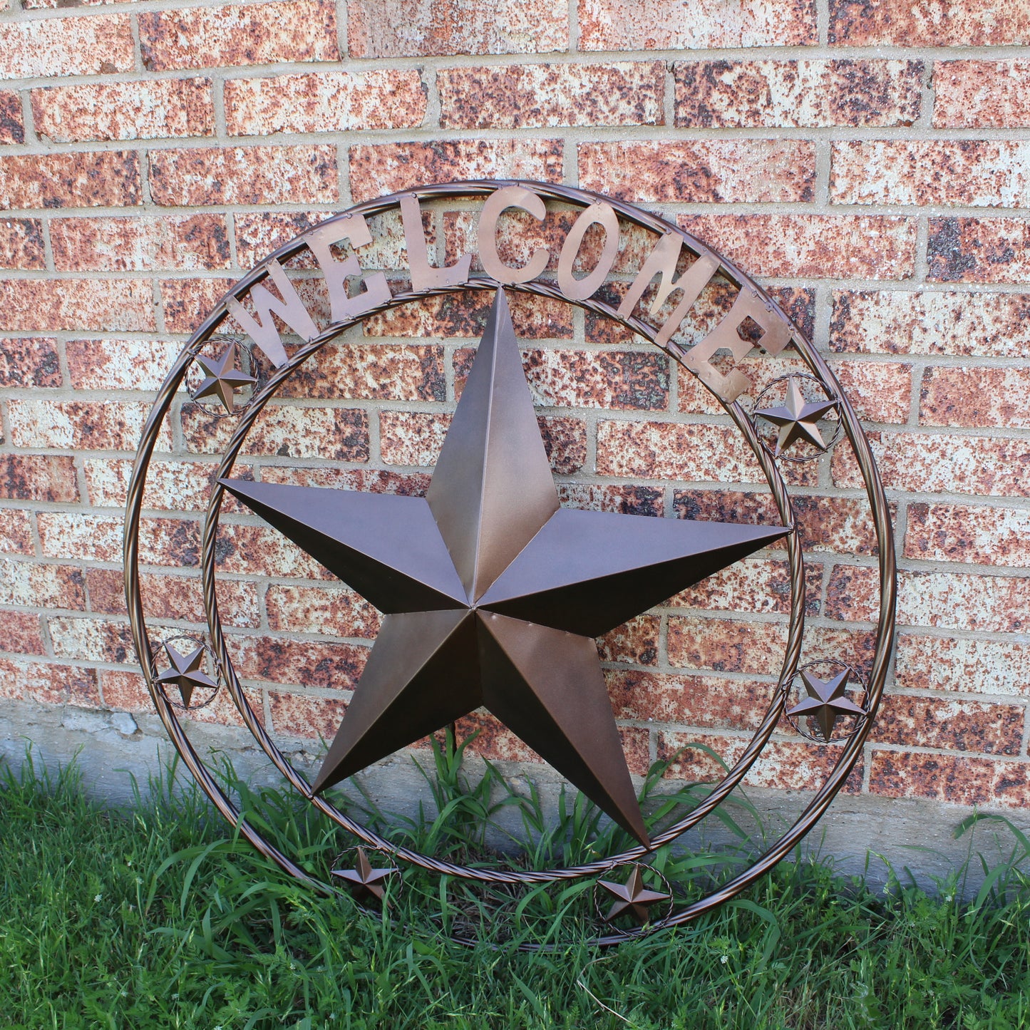 WELCOME BARN STAR METAL LONE STAR TWISTED ROPE RING WESTERN HOME DECOR HANDMADE #EH12842