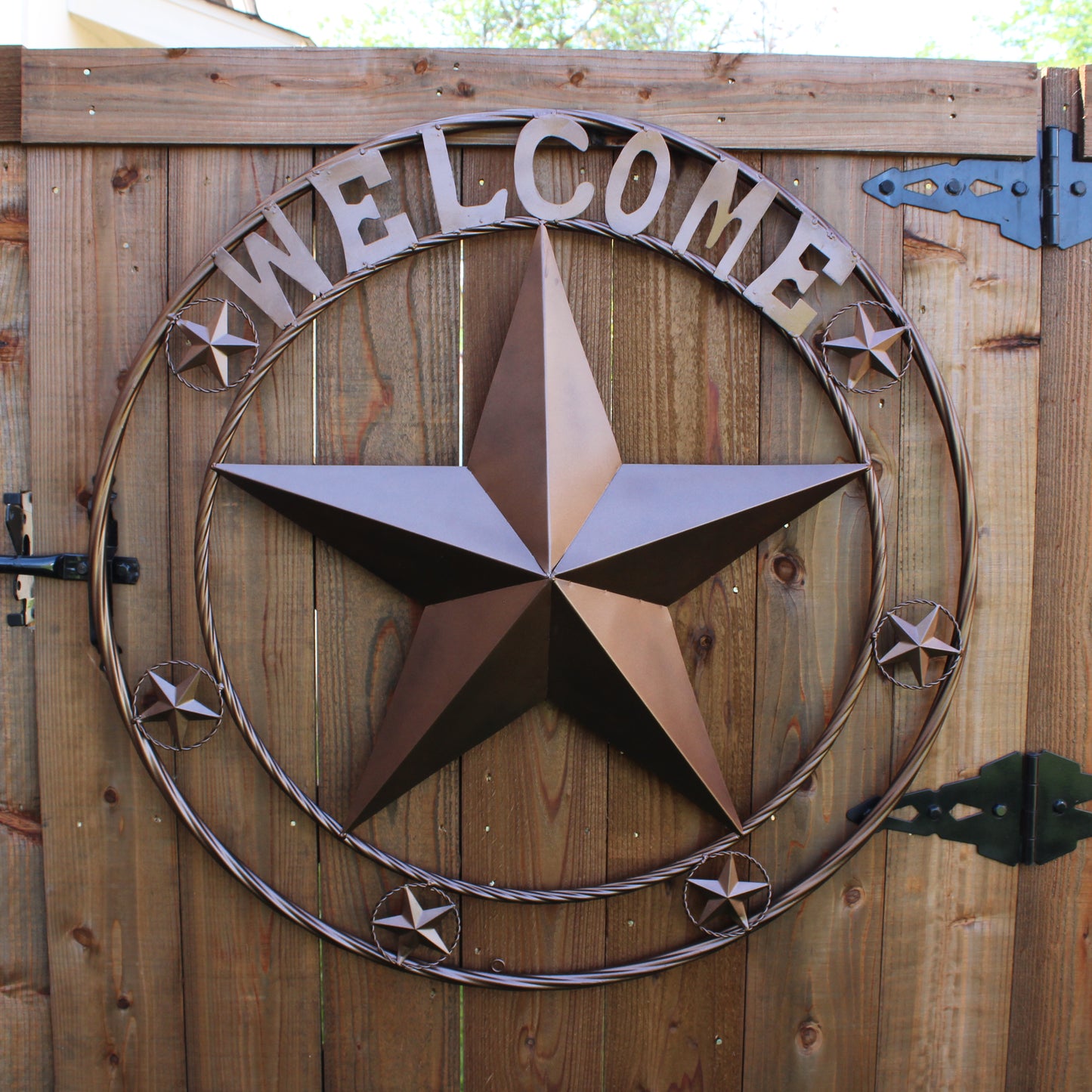 WELCOME BARN STAR METAL LONE STAR TWISTED ROPE RING WESTERN HOME DECOR HANDMADE #EH12842