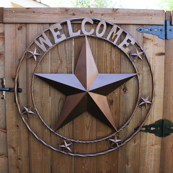 WELCOME BARN STAR METAL LONE STAR TWISTED ROPE RING WESTERN HOME DECOR HANDMADE #EH12842