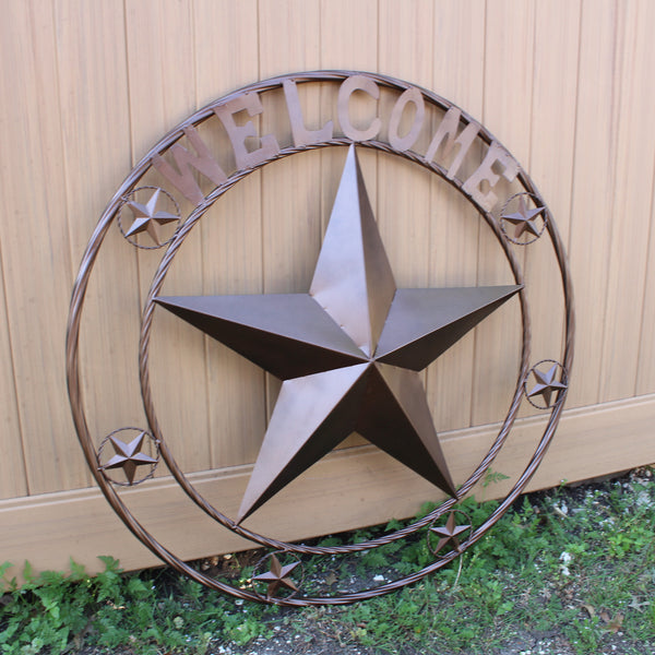 WELCOME BARN STAR METAL LONE STAR TWISTED ROPE RING WESTERN HOME DECOR HANDMADE #EH12842