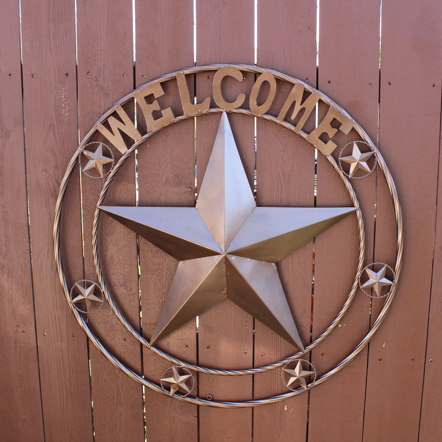 WELCOME BARN STAR METAL LONE STAR TWISTED ROPE RING WESTERN HOME DECOR HANDMADE #EH12842