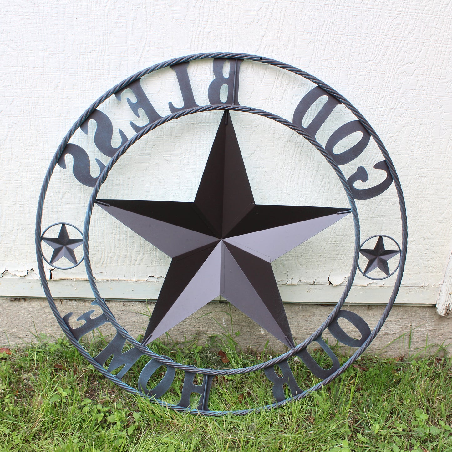 GOD BLESS OUR HOME BARN STAR TURQUOISE AQUA METAL LONE STAR TWISTED ROPE RING WESTERN HOME DECOR HANDMADE #EH12843