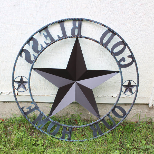 GOD BLESS OUR HOME BARN STAR TURQUOISE AQUA METAL LONE STAR TWISTED ROPE RING WESTERN HOME DECOR HANDMADE #EH12843