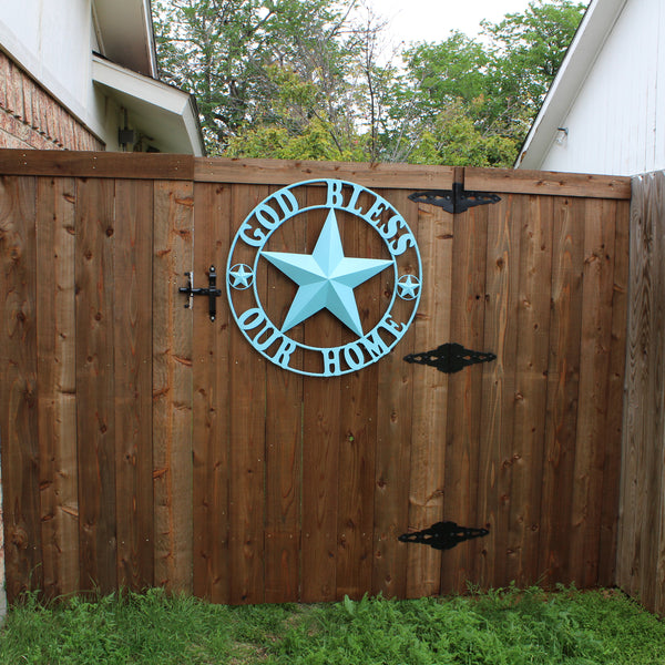 GOD BLESS OUR HOME BARN STAR TURQUOISE AQUA METAL LONE STAR TWISTED ROPE RING WESTERN HOME DECOR HANDMADE #EH12843
