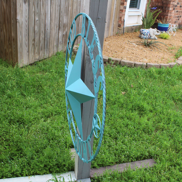 GOD BLESS OUR HOME BARN STAR TURQUOISE AQUA METAL LONE STAR TWISTED ROPE RING WESTERN HOME DECOR HANDMADE #EH12843