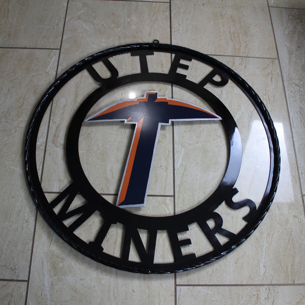 UTEP MINERS CUSTOM METAL VINTAGE CRAFT TEAM SIGN WESTERN HOME DECOR HANDMADE