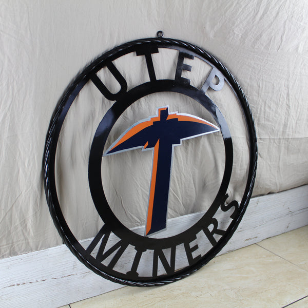 UTEP MINERS CUSTOM METAL VINTAGE CRAFT TEAM SIGN WESTERN HOME DECOR HANDMADE