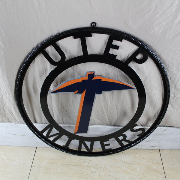 UTEP MINERS CUSTOM METAL VINTAGE CRAFT TEAM SIGN WESTERN HOME DECOR HANDMADE