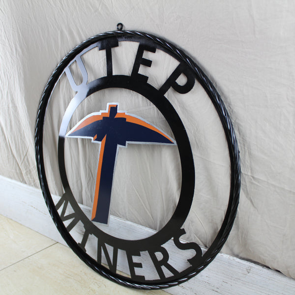 UTEP MINERS CUSTOM METAL VINTAGE CRAFT TEAM SIGN WESTERN HOME DECOR HANDMADE