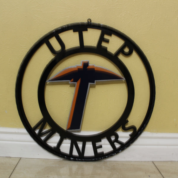 UTEP MINERS CUSTOM METAL VINTAGE CRAFT TEAM SIGN WESTERN HOME DECOR HANDMADE