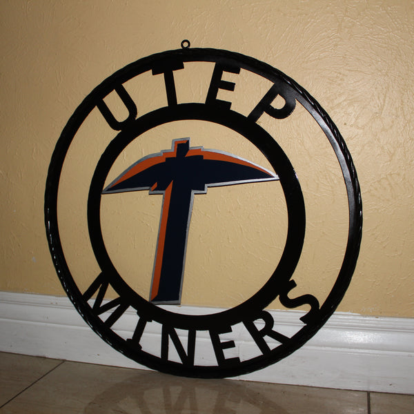 UTEP MINERS CUSTOM METAL VINTAGE CRAFT TEAM SIGN WESTERN HOME DECOR HANDMADE