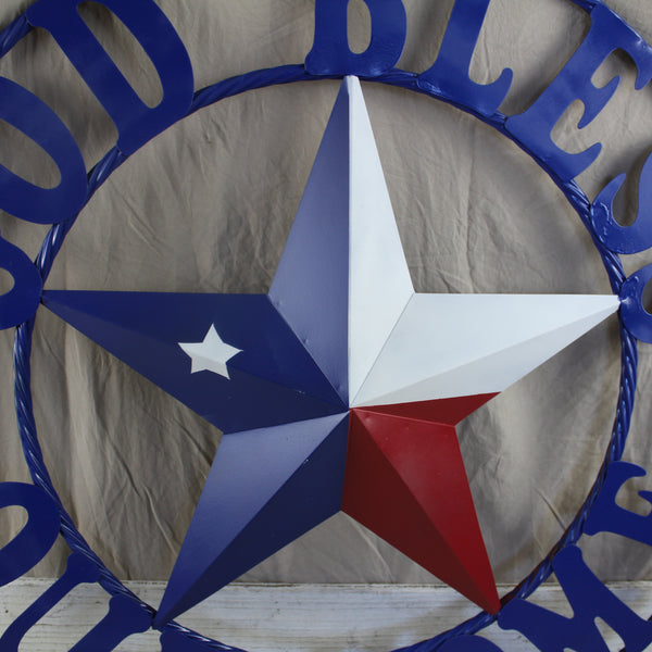 GOD BLESS OUR HOME BARN STAR INK BLUE METAL LONE STAR TWISTED ROPE RING WESTERN HOME DECOR HANDMADE #EH12843