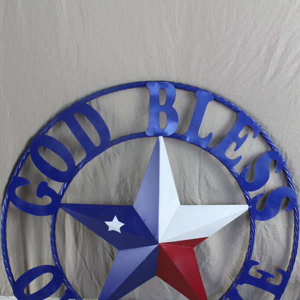 GOD BLESS OUR HOME BARN STAR INK BLUE METAL LONE STAR TWISTED ROPE RING WESTERN HOME DECOR HANDMADE #EH12843