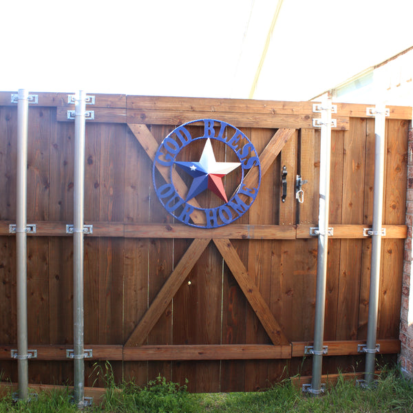 GOD BLESS OUR HOME BARN STAR INK BLUE METAL LONE STAR TWISTED ROPE RING WESTERN HOME DECOR HANDMADE #EH12843