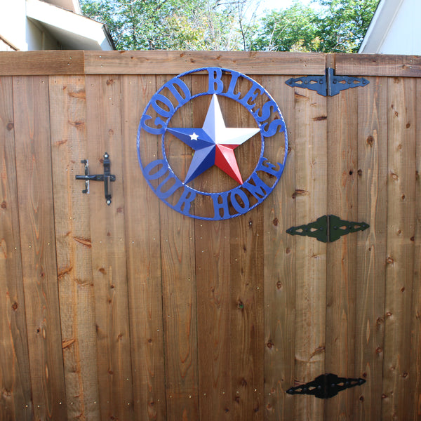 GOD BLESS OUR HOME BARN STAR INK BLUE METAL LONE STAR TWISTED ROPE RING WESTERN HOME DECOR HANDMADE #EH12843