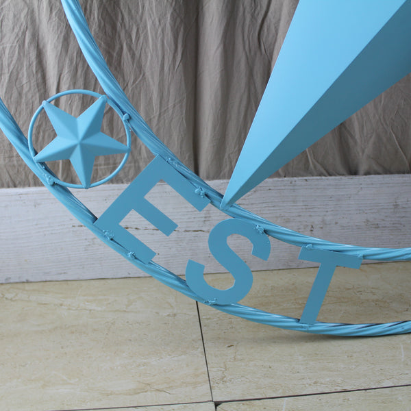 AUSTIN FAMILY STYLE YOUR CUSTOM FAMILY NAME STAR METAL BARN STAR ROPE RING WESTERN HOME DECOR TURQUOISE AQUA NEW HANDMADE 24",32",36",40",50"