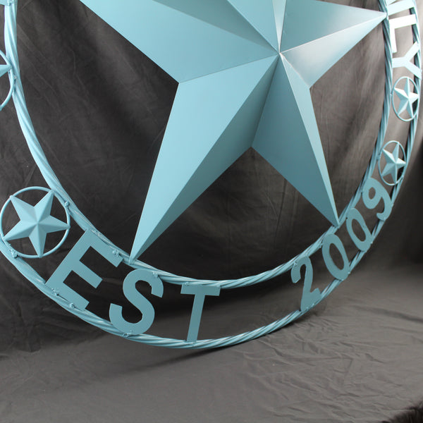 AUSTIN FAMILY STYLE YOUR CUSTOM FAMILY NAME STAR METAL BARN STAR ROPE RING WESTERN HOME DECOR TURQUOISE AQUA NEW HANDMADE 24",32",36",40",50"