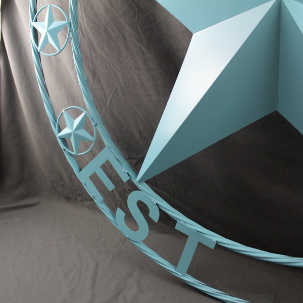 AUSTIN FAMILY STYLE YOUR CUSTOM FAMILY NAME STAR METAL BARN STAR ROPE RING WESTERN HOME DECOR TURQUOISE AQUA NEW HANDMADE 24",32",36",40",50"