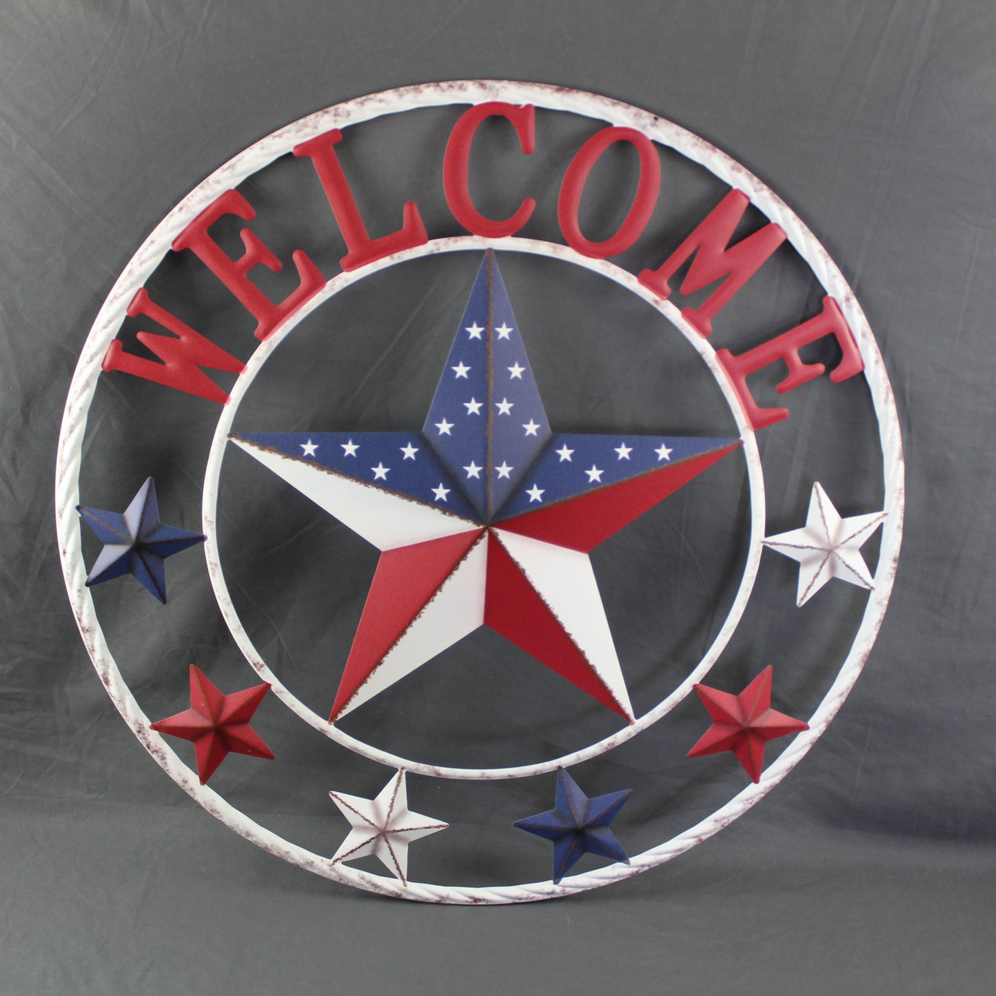 24" WELCOME USA FLAG BARN METAL FLAT STAR 2D FLAT PLAIN RED WHITE BLUE WESTER HOME DECOR HANDMADE NEW #EH12311