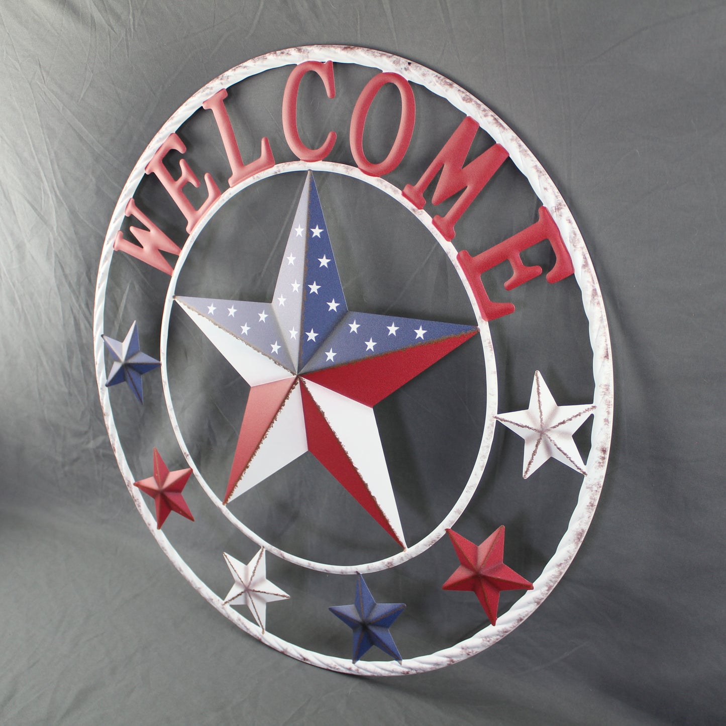 24" WELCOME USA FLAG BARN METAL FLAT STAR 2D FLAT PLAIN RED WHITE BLUE WESTER HOME DECOR HANDMADE NEW #EH12311