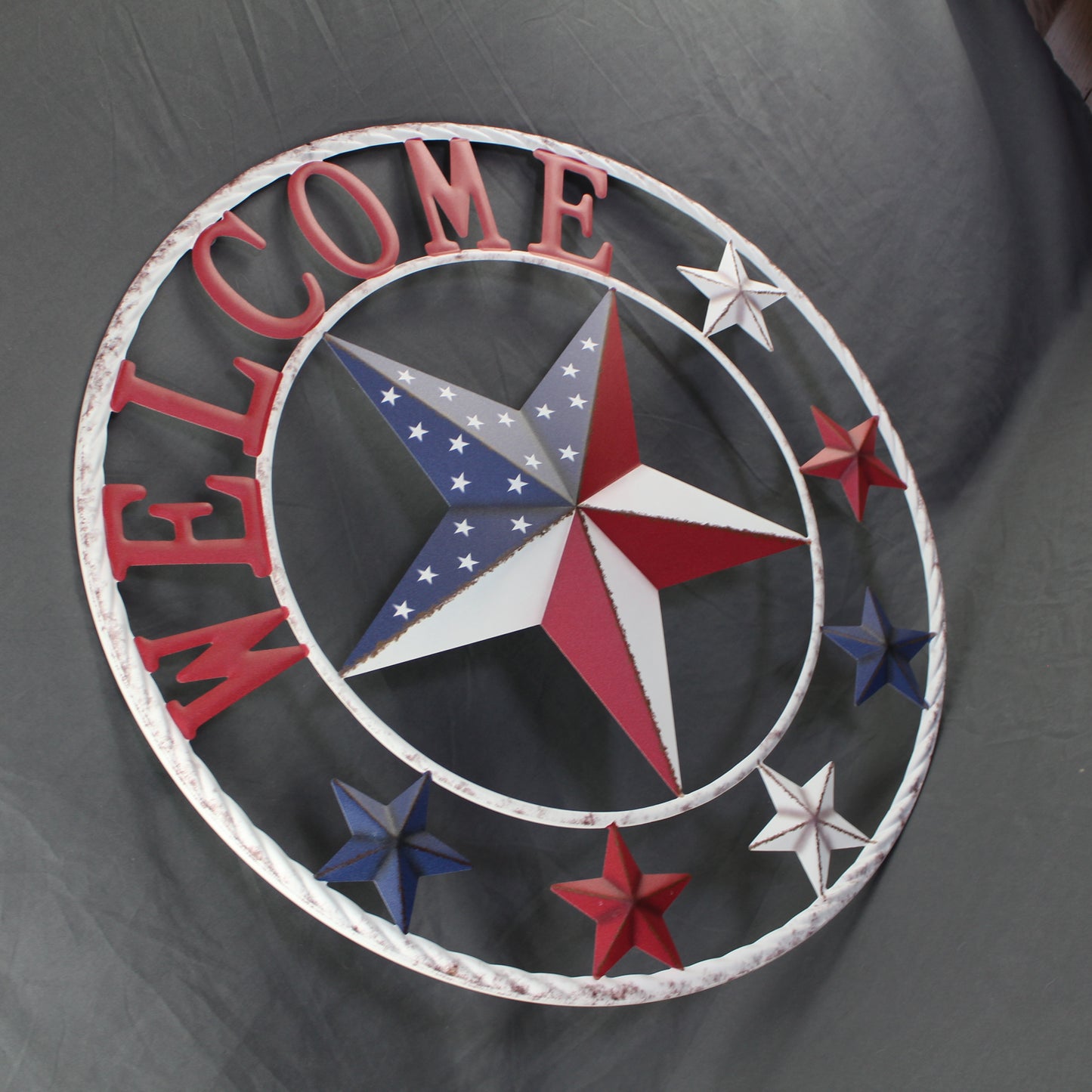 24" WELCOME USA FLAG BARN METAL FLAT STAR 2D FLAT PLAIN RED WHITE BLUE WESTER HOME DECOR HANDMADE NEW #EH12311