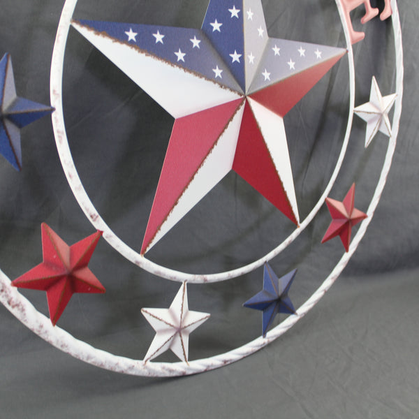 24" WELCOME USA FLAG BARN METAL FLAT STAR 2D FLAT PLAIN RED WHITE BLUE WESTER HOME DECOR HANDMADE NEW #EH12311