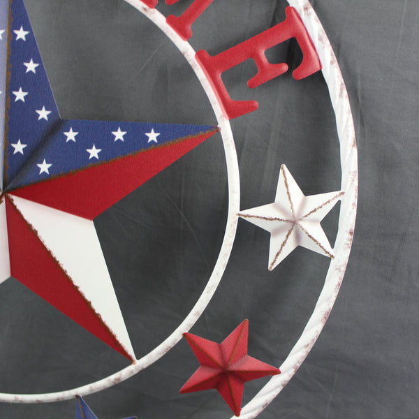 24" WELCOME USA FLAG BARN METAL FLAT STAR 2D FLAT PLAIN RED WHITE BLUE WESTER HOME DECOR HANDMADE NEW #EH12311
