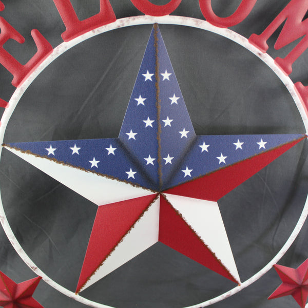 24" WELCOME USA FLAG BARN METAL FLAT STAR 2D FLAT PLAIN RED WHITE BLUE WESTER HOME DECOR HANDMADE NEW #EH12311