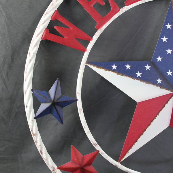 24" WELCOME USA FLAG BARN METAL FLAT STAR 2D FLAT PLAIN RED WHITE BLUE WESTER HOME DECOR HANDMADE NEW #EH12311