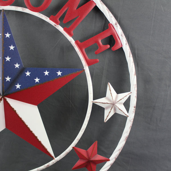 24" WELCOME USA FLAG BARN METAL FLAT STAR 2D FLAT PLAIN RED WHITE BLUE WESTER HOME DECOR HANDMADE NEW #EH12311