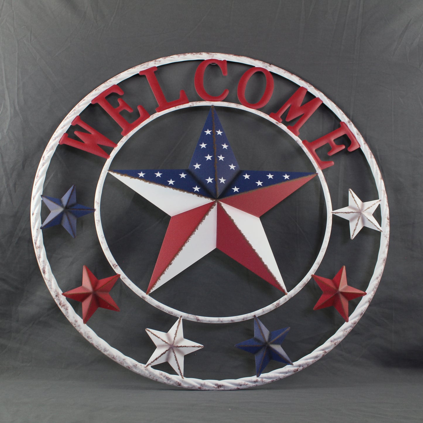 24" WELCOME USA FLAG BARN METAL FLAT STAR 2D FLAT PLAIN RED WHITE BLUE WESTER HOME DECOR HANDMADE NEW #EH12311